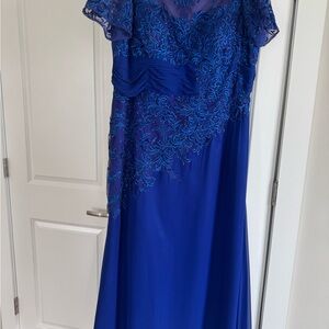 Embroidered Royal Blue Maxi Dress with Sheer Yoke